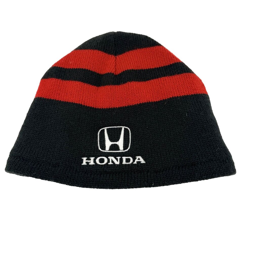 Honda Beanie Hat Black Red Striped Embroidered Logo Port & Company Winter